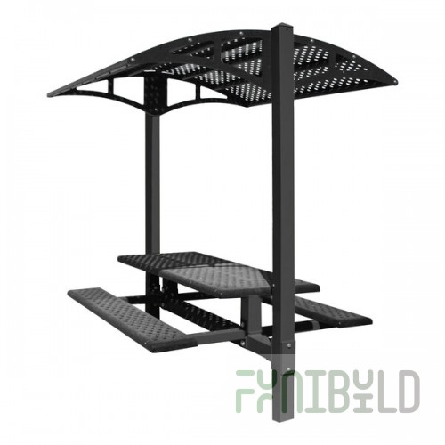 Paris Site Furnishings Shade Series 6' Jet Black Inground Mounted Picnic Table with Canopy and Basket Weave Perforations 85 1/2