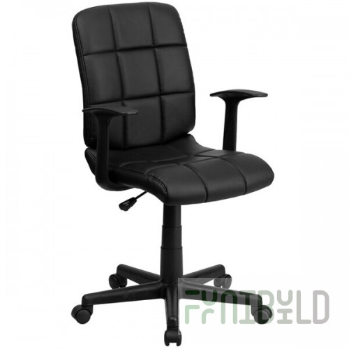Flash Furniture GO-1691-1-BK-A-GG Mid-Back Black Quilted Vinyl Office Chair / Task Chair with Arms