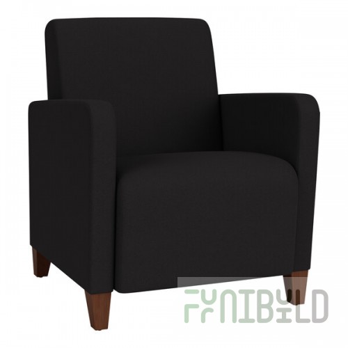 Lesro Ravenna Open House Black Fabric Guest Arm Chair with Walnut Wood Legs