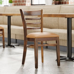 Lancaster Table & Seating Vintage Finish Wood Ladder Back Chair with Light Brown Vinyl Seat - Detached Seat Lancaster Table & Seating Vintage Finish Wood Ladder Back Chair with Light Brown Vinyl Seat - Detached Seat