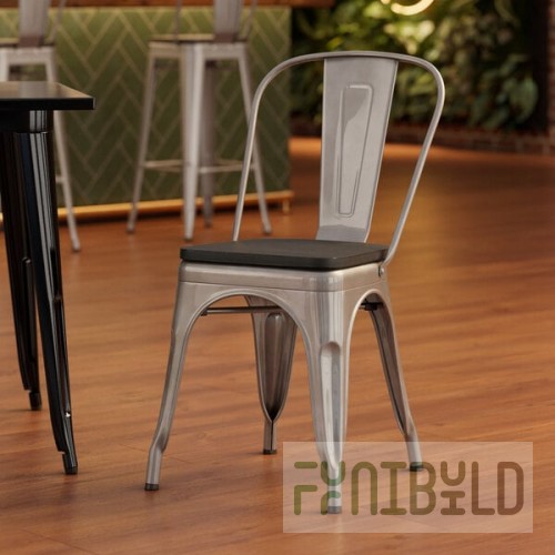 Lancaster Table & Seating Alloy Silver Indoor Cafe Chair with Black Wood Seat