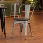 Lancaster Table & Seating Alloy Silver Indoor Cafe Chair with Black Wood Seat