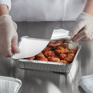 Choice Oblong Foil-Laminated Board Lid for 2.25 lb. & 1.5 lb. Shallow Foil Take-Out Container - 500/Case Choice Oblong Foil-Laminated Board Lid for 2.25 lb. & 1.5 lb. Shallow Foil Take-Out Container - 500/Case