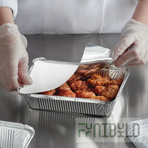 Choice Oblong Foil-Laminated Board Lid for 2.25 lb. & 1.5 lb. Shallow Foil Take-Out Container - 500/Case