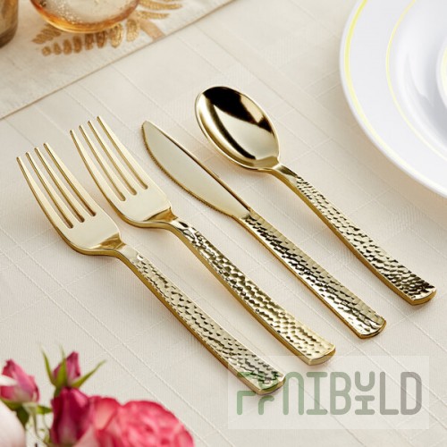 Visions Hammersmith 4-Piece Extra Heavy Weight Gold Plastic Cutlery Set - 25/Pack