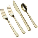 Visions Hammersmith 4-Piece Extra Heavy Weight Gold Plastic Cutlery Set - 25/Pack Visions Hammersmith 4-Piece Extra Heavy Weight Gold Plastic Cutlery Set - 25/Pack