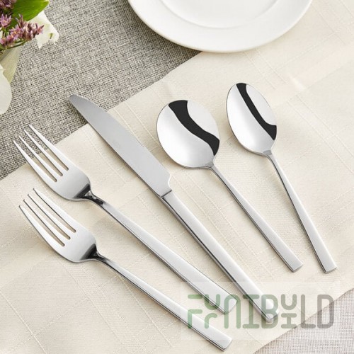 Acopa Penn Square 18/0 Stainless Steel Heavy Weight Flatware 5-Piece Set - Sample