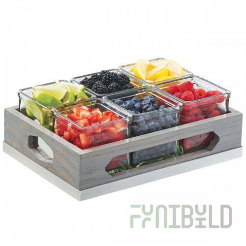Cal-Mil 3805-83 Ashwood Gray Oak Wood Organizer with 6 Square Glass Jars - 12 3/4