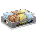 Cal-Mil 3805-83 Ashwood Gray Oak Wood Organizer with 6 Square Glass Jars - 12 3/4