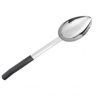 TableCraft AM5363BK Antimicrobial 8 oz. Stainless Steel Solid Oval Portion Spoon with Black Handle