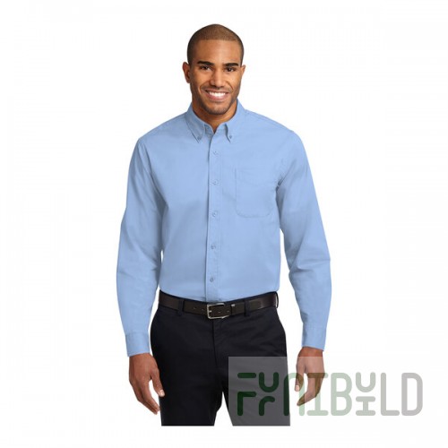 Port Authority S608 Unisex Customizable Light Blue / Light Stone Long Sleeve Wrinkle-Resistant Easy-Care Dress Shirt - 3X