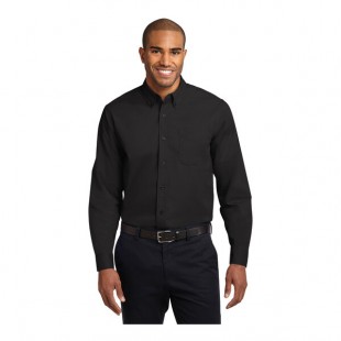 Port Authority S608 Unisex Customizable Black / Light Stone Long Sleeve Wrinkle-Resistant Easy-Care Dress Shirt - 2X