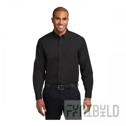 Port Authority S608 Unisex Customizable Black / Light Stone Long Sleeve Wrinkle-Resistant Easy-Care Dress Shirt - 2X