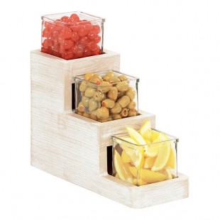 Cal-Mil Newport 3-Step White-Washed Pine Wood Condiment Organizer with 3 Glass Jars - 5