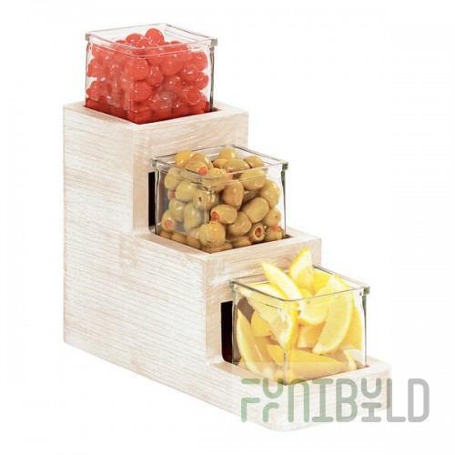 Cal-Mil Newport 3-Step White-Washed Pine Wood Condiment Organizer with 3 Glass Jars - 5