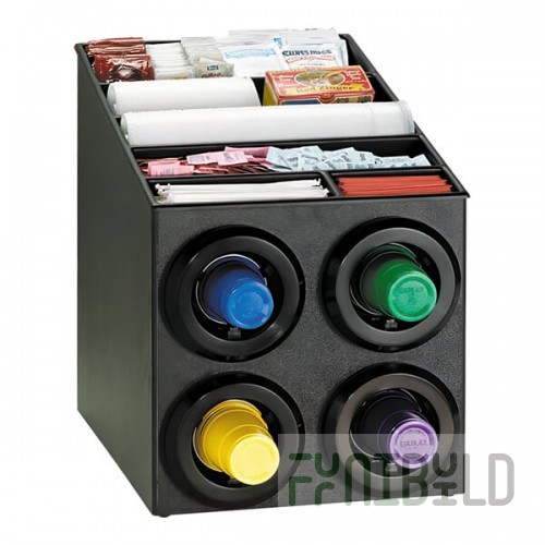 Dispense-Rite Black Polystyrene One-Size-Fits-All Countertop 4-Compartment Cup Dispenser with Built-In Lid / Condiment / Straw Organizer STL-SL-2X2BT