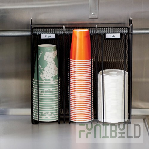 Safco 3292BL Onyx Black 3-Section Steel Mesh Countertop Cup and Lid Organizer
