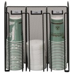 Safco 3292BL Onyx Black 3-Section Steel Mesh Countertop Cup and Lid Organizer