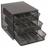 Safco 3292BL Onyx Black 3-Section Steel Mesh Countertop Cup and Lid Organizer