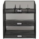 Safco 3292BL Onyx Black 3-Section Steel Mesh Countertop Cup and Lid Organizer