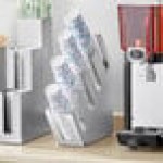 ServSense Stainless Steel 4-Section Slanted Countertop Cup / Lid Organizer