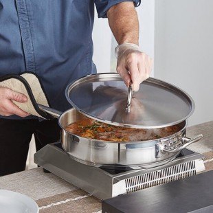 Vigor SS1 Series 7 Qt. Stainless Steel Aluminum-Clad Saute Pan with Lid and Helper Handle Vigor SS1 Series 7 Qt. Stainless Steel Aluminum-Clad Saute Pan with Lid and Helper Handle