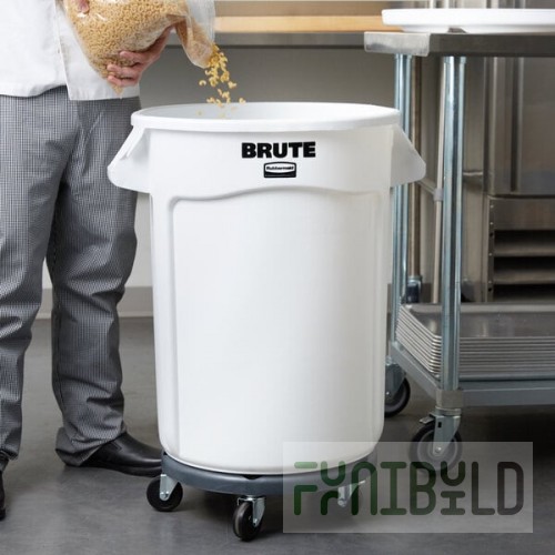 Rubbermaid® BRUTE 32 Gallon / 510 Cup White Round Mobile Ingredient Storage Bin with Lid