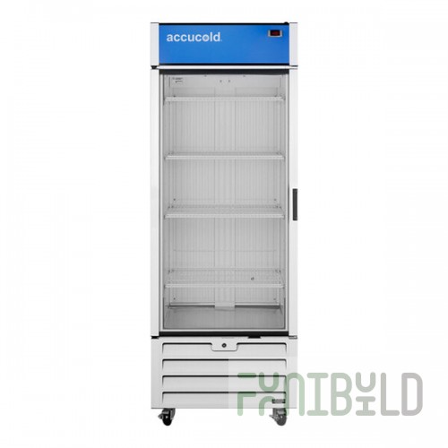 Summit Appliance AFG26MLLH Accucold ACR Series 21.34 Cu. Ft. White / Blue Glass Door Reach-In Medical Freezer with Left-Hand Swing Door - 115V