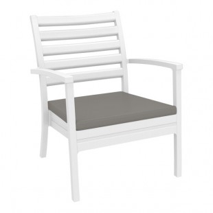 Siesta Artemis XL White Outdoor Club Arm Chair with Taupe Sunbrella Cushion Siesta Artemis XL White Outdoor Club Arm Chair with Taupe Sunbrella Cushion