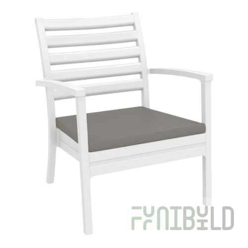 Siesta Artemis XL White Outdoor Club Arm Chair with Taupe Sunbrella Cushion