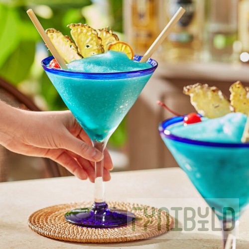 Acopa Tropic 24 oz. Martini Glass with Blue Rim and Base - 12/Case
