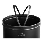 Lancaster Table & Seating 15 Gallon Black Powder-Coated Metal Round Decorative Trash Can with Push Door Lid