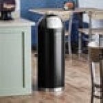 Lancaster Table & Seating 15 Gallon Black Powder-Coated Metal Round Decorative Trash Can with Push Door Lid