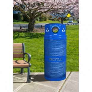 Ex-Cell Kaiser RC-34R DM CANS RBL Landscape Series 34 Gallon Blue Gloss Round Perforated Trash Receptacle with Dome Top Ex-Cell Kaiser RC-34R DM CANS RBL Landscape Series 34 Gallon Blue Gloss Round Perforated Trash Receptacle with Dome Top
