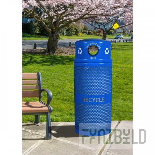Ex-Cell Kaiser RC-34R DM CANS RBL Landscape Series 34 Gallon Blue Gloss Round Perforated Trash Receptacle with Dome Top