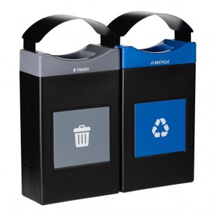 Commercial Zone Avante 60 Gallon Blue / Gray Polyethylene Rectangular Indoor / Outdoor Shallow Two-Stream Trash Can / Recycling Bin with Canopy Tops