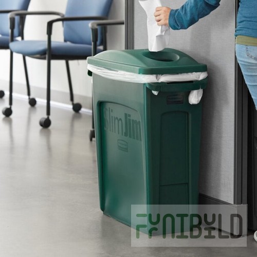 Rubbermaid® Slim Jim 64 Qt. / 16 Gallon Green Rectangular Trash Can with 2 Hole Lid