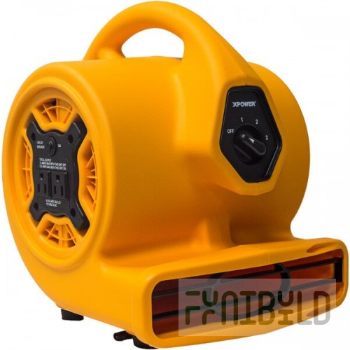 XPOWER P-130A Yellow 3-Speed Compact Air Mover with CFCI Power Outlets - 1/5 hp