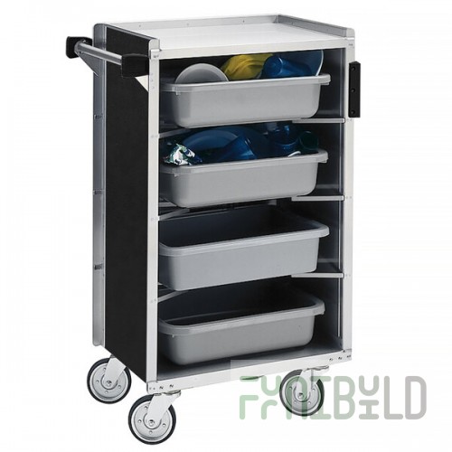 Lakeside 890B Medium-Duty Stainless Steel Enclosed Bussing Cart with Ledge Rods and Black Laminate Finish - 17 5/8