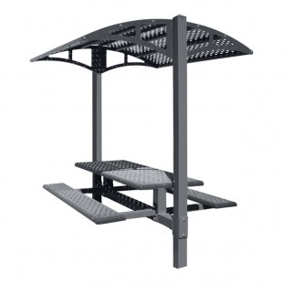 Paris Site Furnishings Shade Series 6' Graphite Gray Surface Mounted Picnic Table with Canopy and Basket Weave Perforations 85 1/2 Paris Site Furnishings Shade Series 6' Graphite Gray Surface Mounted Picnic Table with Canopy and Basket Weave Perforations 85 1/2