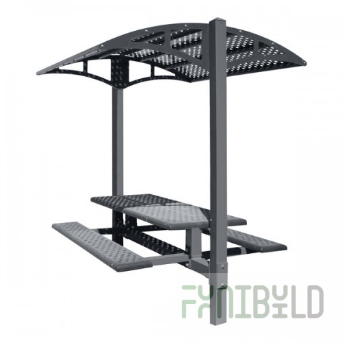 Paris Site Furnishings Shade Series 6' Graphite Gray Surface Mounted Picnic Table with Canopy and Basket Weave Perforations 85 1/2