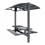Paris Site Furnishings Shade Series 6' Graphite Gray Surface Mounted Picnic Table with Canopy and Basket Weave Perforations 85 1/2