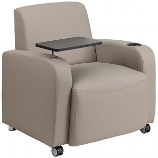 Flash Furniture Gray LeatherSoft Guest Chair with Tablet Arm, Front Casters, and Cup Holder Flash Furniture Gray LeatherSoft Guest Chair with Tablet Arm, Front Casters, and Cup Holder