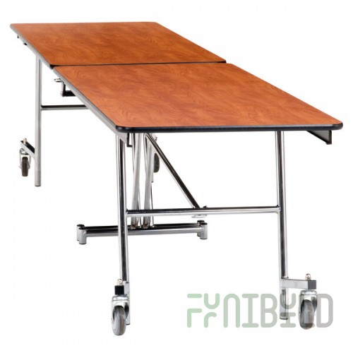 National Public Seating MT8-PWPECR 8' Rectangular Mobile Plywood Cafeteria Table with Chrome Frame and ProtectEdge