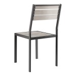 Lancaster Table & Seating Axel Black Powder-Coated Outdoor Chair with Gray Faux Teak Slat Seat Lancaster Table & Seating Axel Black Powder-Coated Outdoor Chair with Gray Faux Teak Slat Seat