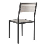 Lancaster Table & Seating Axel Black Powder-Coated Outdoor Chair with Gray Faux Teak Slat Seat Lancaster Table & Seating Axel Black Powder-Coated Outdoor Chair with Gray Faux Teak Slat Seat