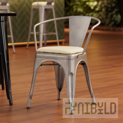 Lancaster Table & Seating Alloy Silver Indoor Arm Chair with White Vinyl Cushion