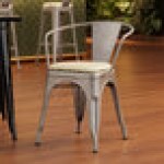 Lancaster Table & Seating Alloy Silver Indoor Arm Chair with White Vinyl Cushion Lancaster Table & Seating Alloy Silver Indoor Arm Chair with White Vinyl Cushion