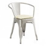 Lancaster Table & Seating Alloy Silver Indoor Arm Chair with White Vinyl Cushion Lancaster Table & Seating Alloy Silver Indoor Arm Chair with White Vinyl Cushion