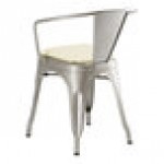Lancaster Table & Seating Alloy Silver Indoor Arm Chair with White Vinyl Cushion Lancaster Table & Seating Alloy Silver Indoor Arm Chair with White Vinyl Cushion